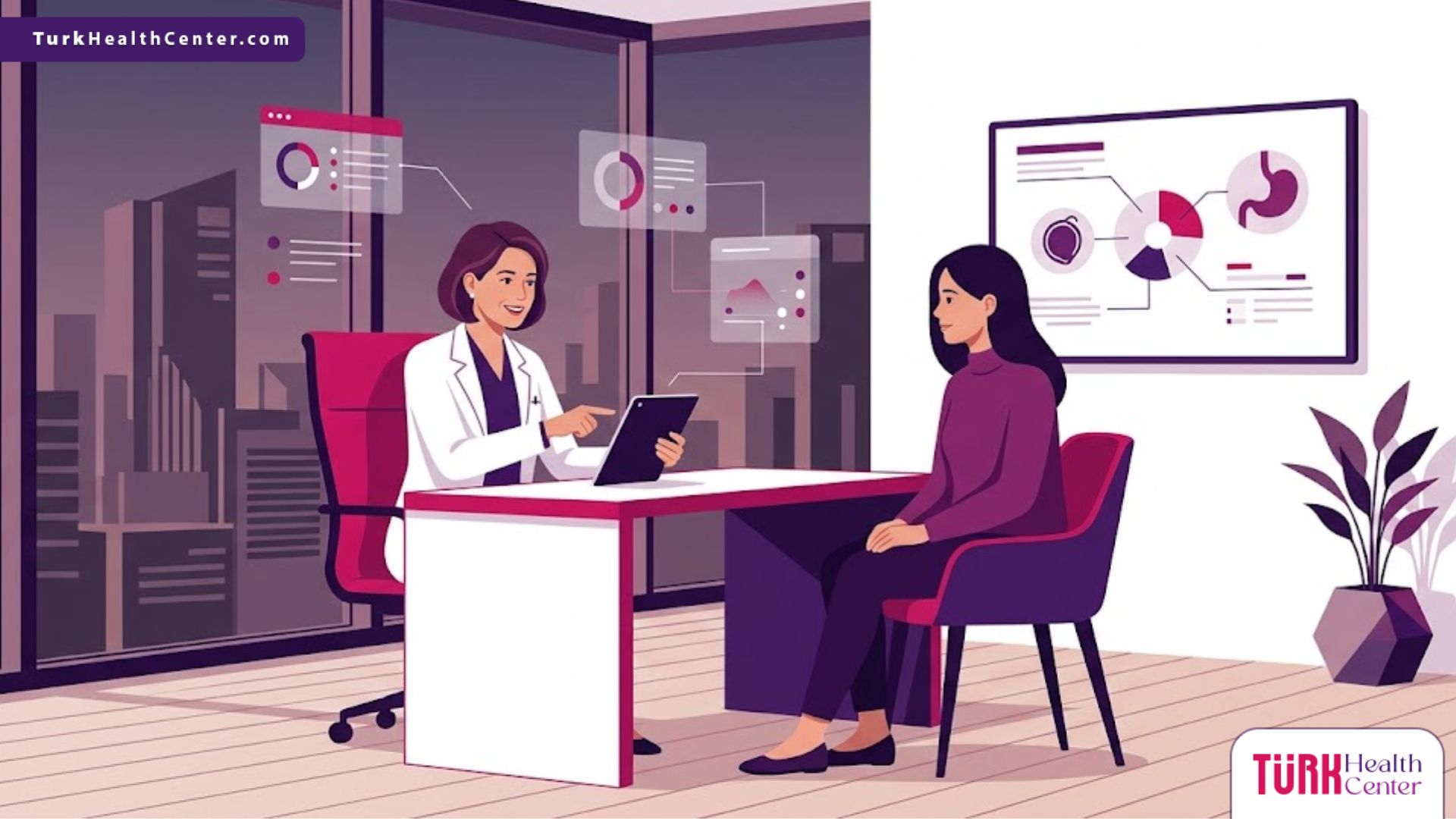 رسوم توضيحية لعيادة طبية حديثة تشرح مخاطر شفط الدهون بالليزر في تركيا وكيفية الوقاية منها 