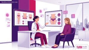 رسوم توضيحية طبية تشرح ميزات نحت الجسم 360 في تركيا داخل عيادة فاخرة 