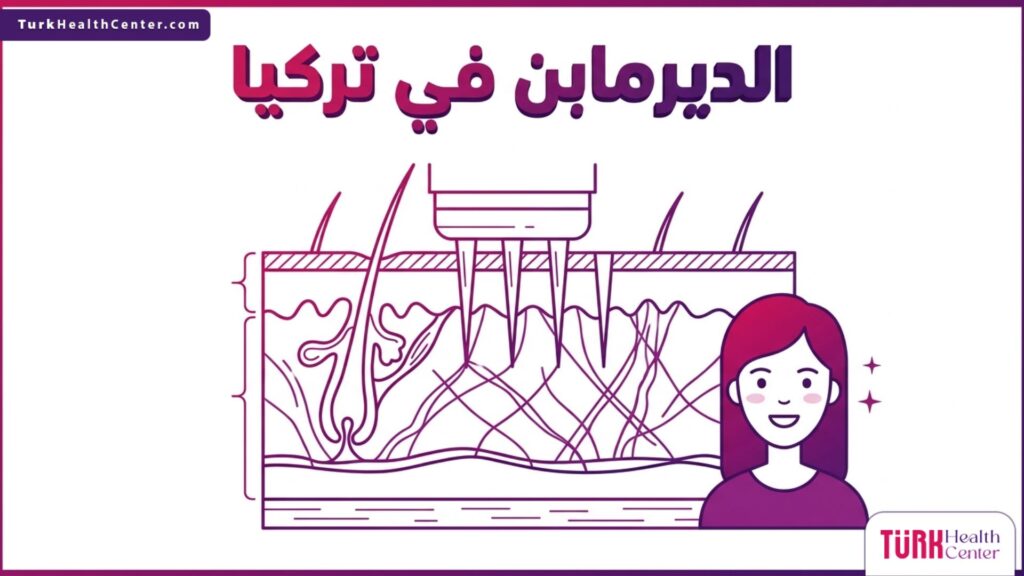 رسم بياني دقيق يوضح آلية عمل الديرمابن في تركيا على طبقات الجلد لتحفيز الكولاجين.