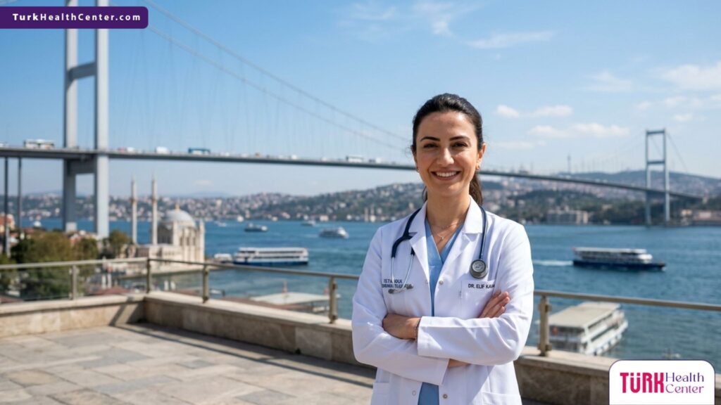 طبيب أمراض جلدية محترف أمام جسر البوسفور، مستعد لتقديم أفضل جلسات الديرمابن في تركيا.