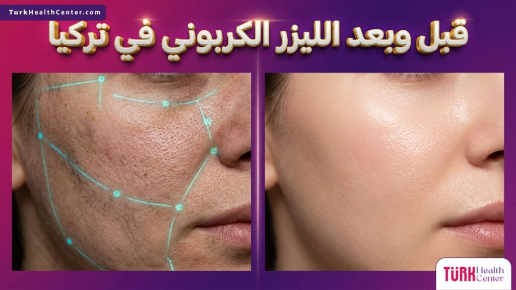 مقارنة قبل وبعد الليزر الكربوني في تركيا تظهر تحسن ملمس البشرة ونضارتها