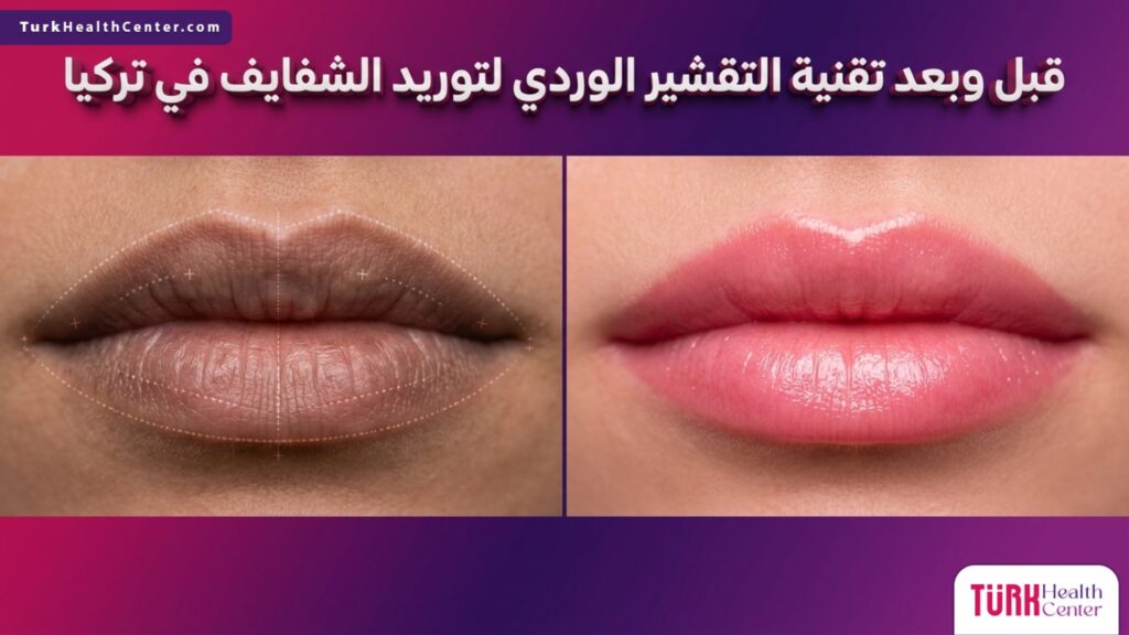 مقارنة قبل وبعد تقنية التقشير الوردي لتوريد الشفايف في تركيا توضح النتيجة النهائية