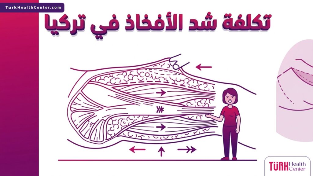 رسم تشريحي دقيق يوضح طبقات الفخذ والدهون كجزء من التقييم الطبي لتحديد تكلفة شد الأفخاذ في تركيا.
