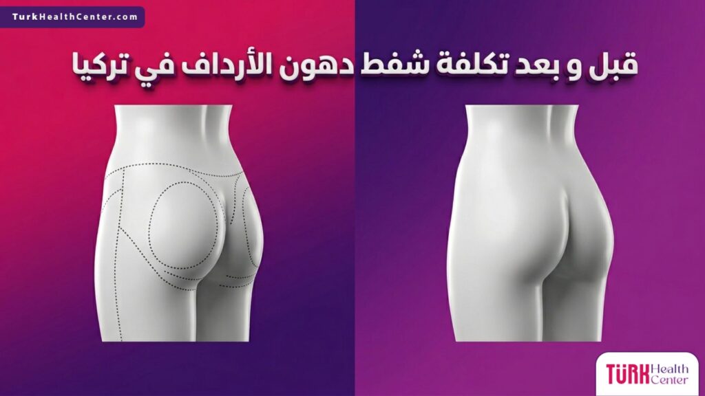 صورة توضيحية لنتائج قبل وبعد توضح القيمة مقابل تكلفة شفط دهون الأرداف في تركيا.