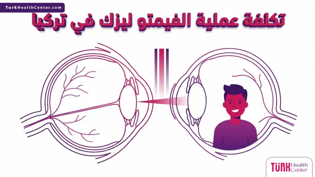 رسم تشريحي طبي يوضح تشكيل القرنية بالليزر المرتبط بمعلومات تكلفة عملية الفيمتو ليزك في تركيا.