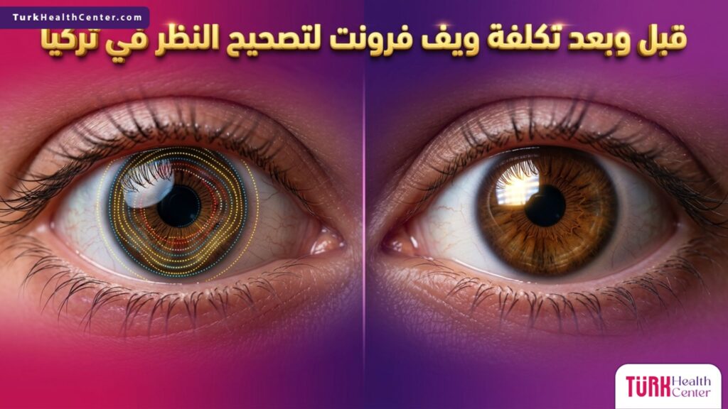 مقارنة بصرية قبل وبعد توضح دقة التقنية ونتائج تكلفة ويف فرونت لتصحيح النظر في تركيا.
