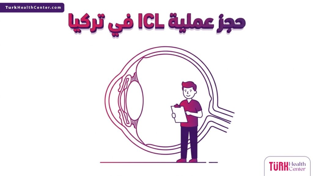 إنفوجرافيك طبي دقيق يوضح التشريح الداخلي للعين ومكان زراعة العدسة عند حجز عملية ICL في تركيا.