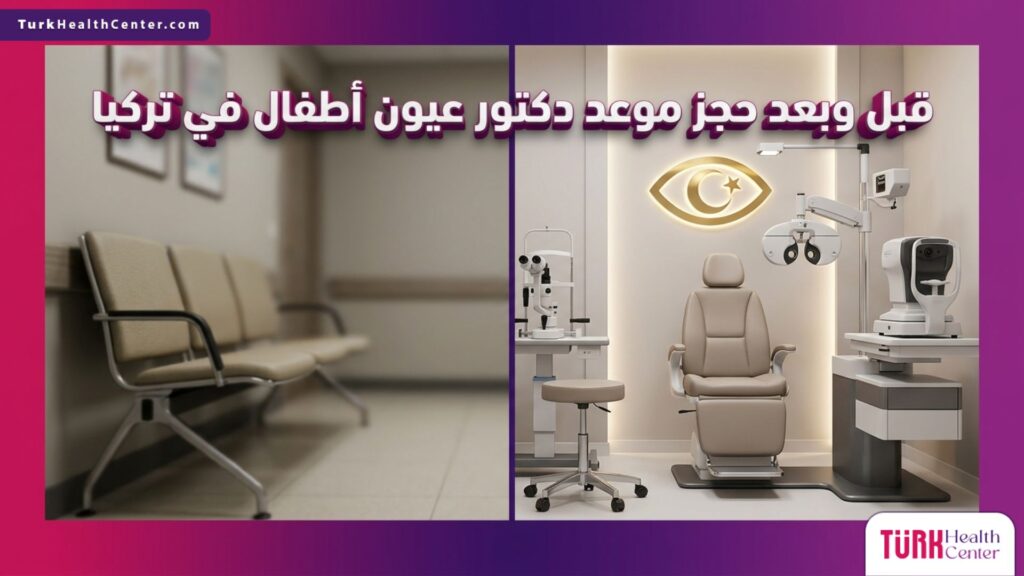 مقارنة بصرية قبل وبعد حجز موعد دكتور عيون أطفال في تركيا وتجربة العيادة.