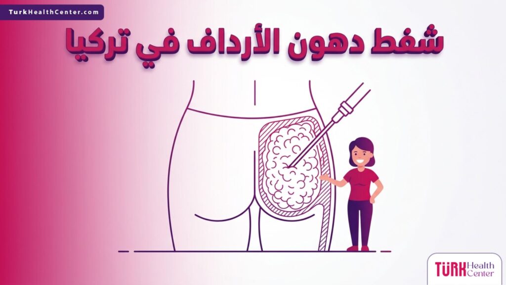 إنفوجرافيك تشريحي دقيق يوضح آلية وتقنية شفط دهون الأرداف في تركيا