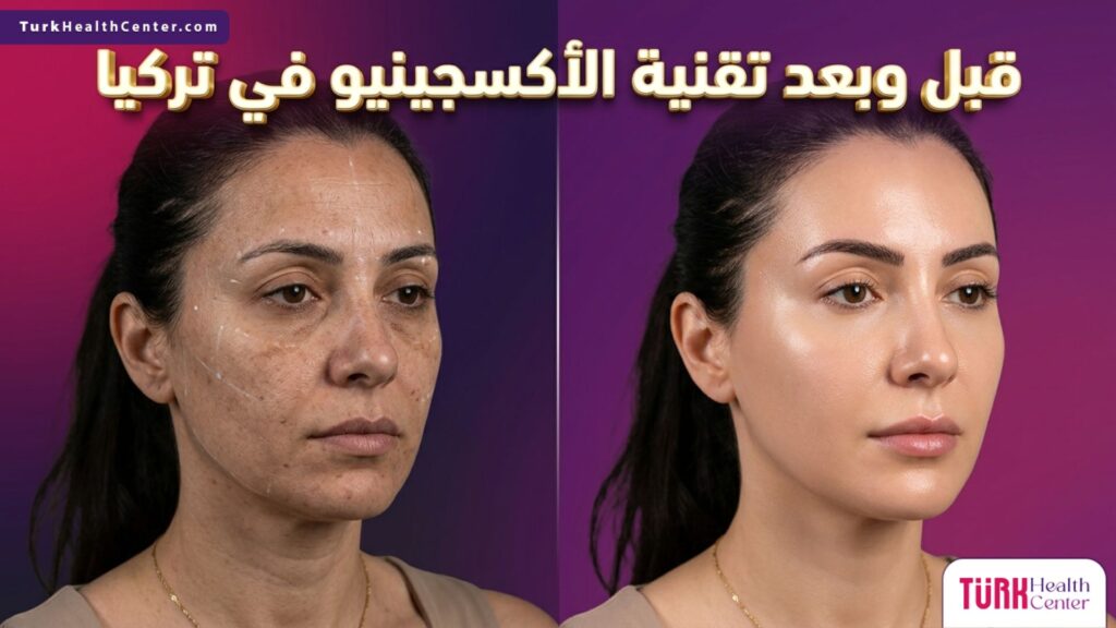 مقارنة لنتائج قبل وبعد تقنية الأكسجينيو في تركيا تبرز نضارة وإشراقة البشرة.