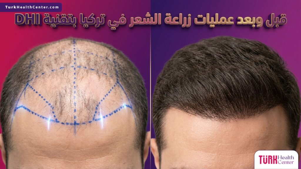 مقارنة قبل وبعد تسلط الضوء على نجاح عمليات زراعة الشعر في تركيا بتقنية DHI.