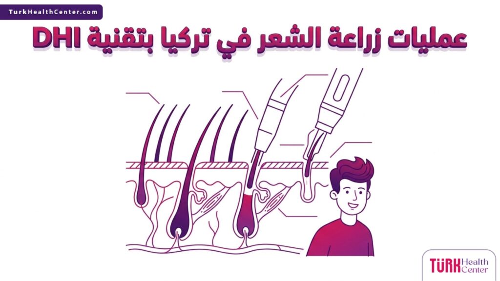 إنفوجرافيك طبي دقيق يوضح التشريح الداخلي لبصيلات الشعر في عمليات زراعة الشعر في تركيا بتقنية DHI.