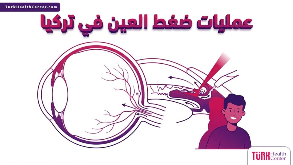 رسم بياني علمي دقيق يوضح التشريح الداخلي وتفاصيل تدفق السوائل خلال عمليات ضغط العين في تركيا.