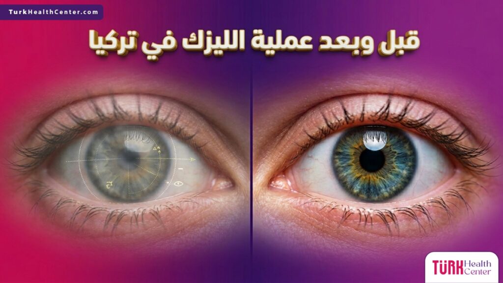 صورة قبل وبعد توضح نتائج تصحيح الرؤية بعد إجراء عملية الليزك في تركيا.