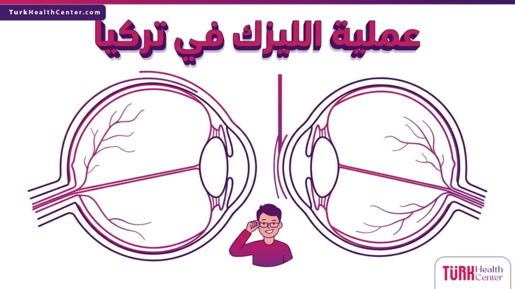 إنفوجرافيك طبي يوضح التشريح الدقيق وآلية عمل الليزر في عملية الليزك في تركيا.