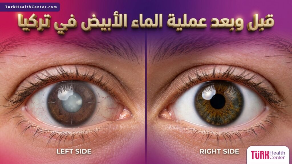 مقارنة قبل وبعد عملية الماء الأبيض في تركيا توضح الفرق بين العين المعتمة والعين الصافية