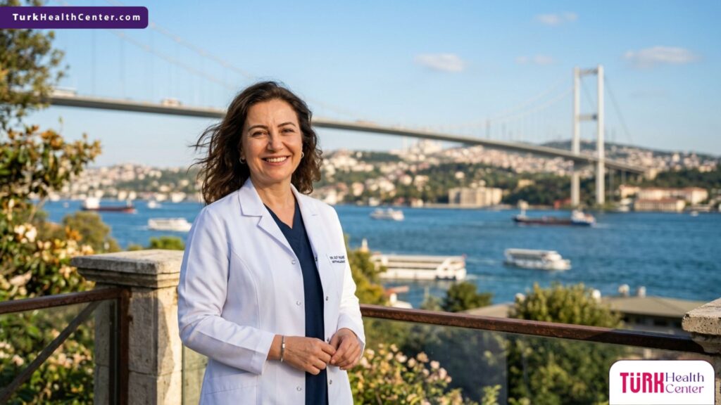 طبيب عيون متميز يقف أمام جسر البوسفور في إسطنبول، مستعداً لاستقبال مرضى عملية تصحيح النظر بالتقسيط في تركيا.