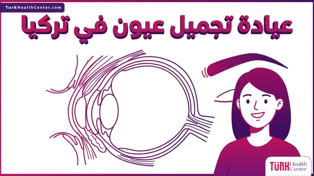 إنفوجرافيك طبي دقيق يشرح التشريح الداخلي وخطوات جراحة الجفون داخل عيادة تجميل عيون في تركيا.