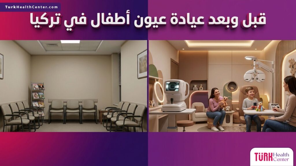 مقارنة بصرية قبل وبعد تظهر التطور المذهل في بيئة عيادة عيون أطفال في تركيا