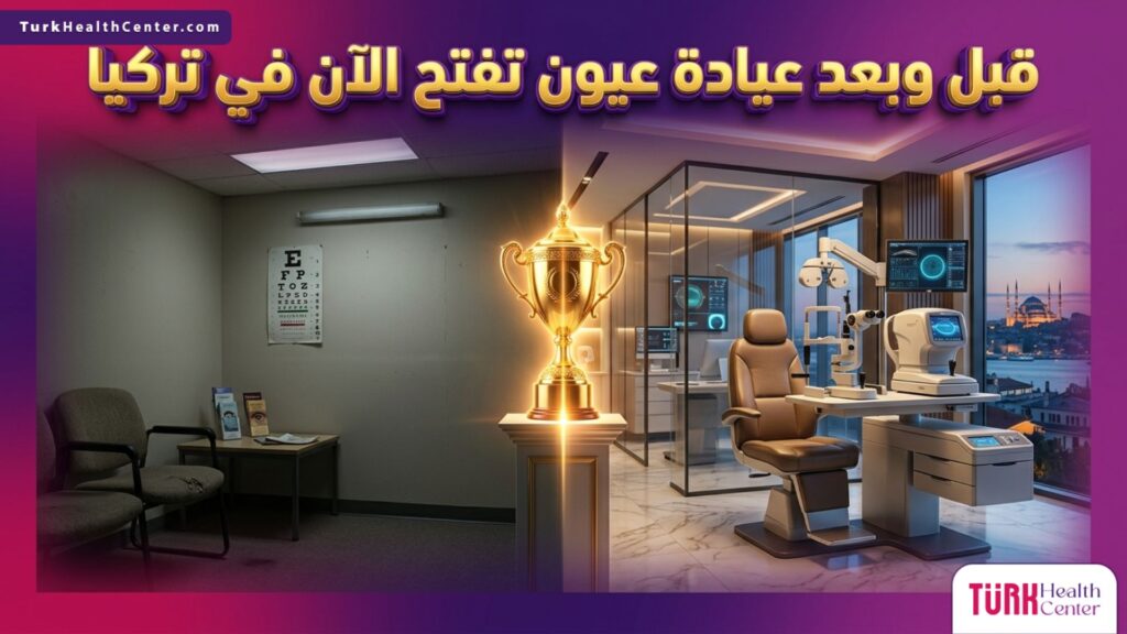 مقارنة بصرية تظهر التحول نحو التميز الطبي قبل وبعد زيارة عيادة عيون تفتح الآن في تركيا.