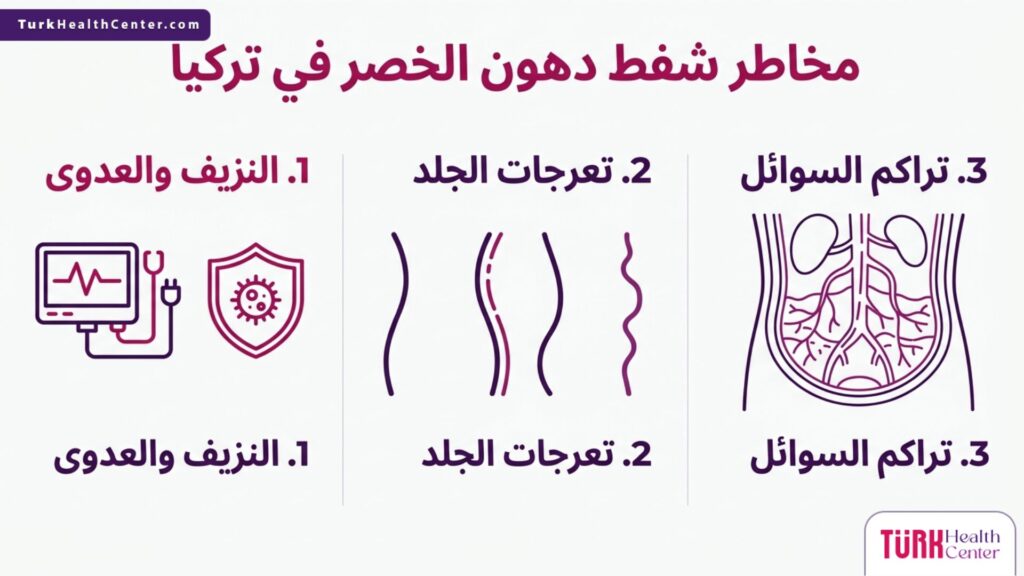 إنفوجرافيك يشرح أهم 3 نقاط متعلقة بتجنب مخاطر شفط دهون الخصر في تركيا بأسلوب علمي مبسط.