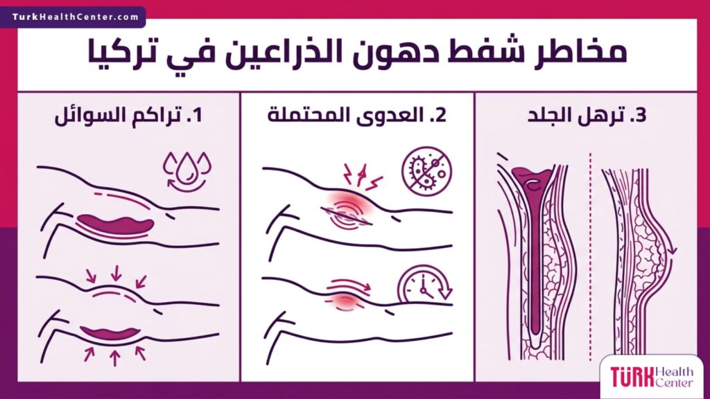 إنفوجرافيك يوضح أهم ثلاث مضاعفات ضمن مخاطر شفط دهون الذراعين في تركيا