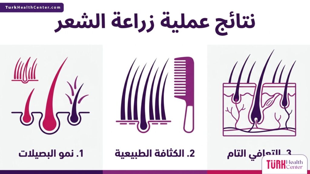 إنفوجرافيك يوضح مراحل و نتائج عملية زراعة الشعر في ثلاث خطوات أساسية.