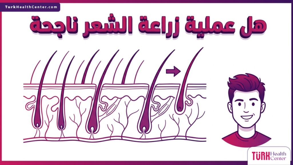 إنفوجرافيك طبي دقيق يوضح تشريح فروة الرأس والبصيلات ليثبت هل عملية زراعة الشعر ناجحة