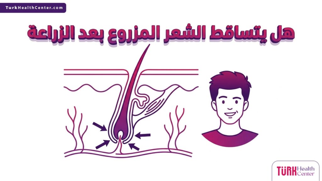 مخطط تشريحي لبصيلة الشعر يوضح ثبات الجذور للإجابة على تساؤل هل يتساقط الشعر المزروع بعد الزراعة علمياً.
