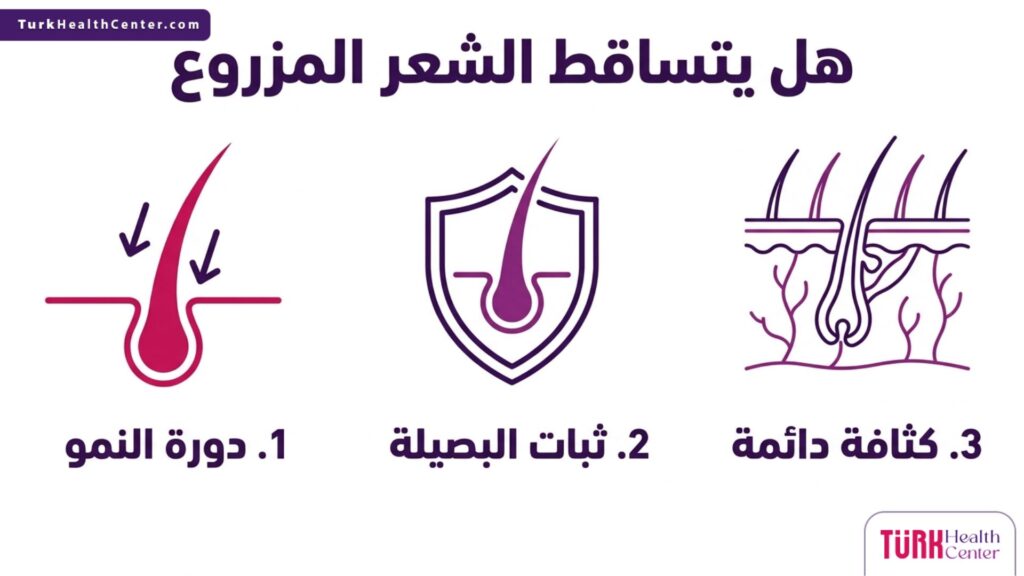 إنفوجرافيك طبي يوضح مراحل دورة حياة الشعر والإجابة على تساؤل هل يتساقط الشعر المزروع.