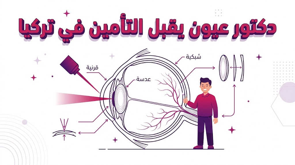  إنفوجرافيك تشريحي يوضح هيكل العين الداخلي والتقنيات المستخدمة من قبل دكتور عيون يقبل التأمين في تركيا.