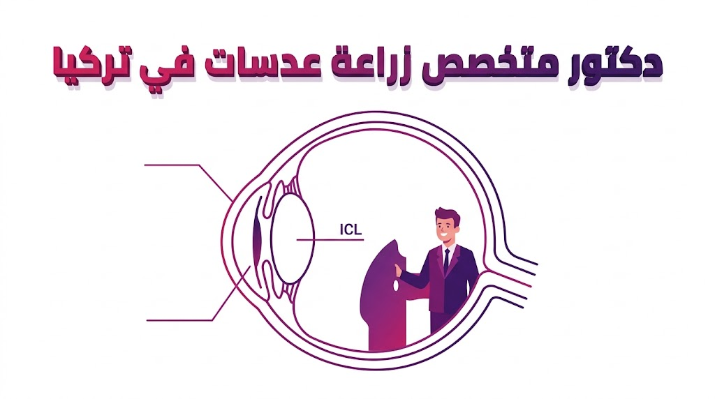  مخطط تشريحي يوضح كيفية زراعة العدسة داخل العين بواسطة دكتور متخصص زراعة عدسات في تركيا.