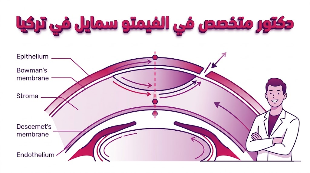 مخطط تشريحي يوضح آلية عمل تقنية الفيمتو سمايل بإشراف دكتور متخصص في الفيمتو سمايل في تركيا.