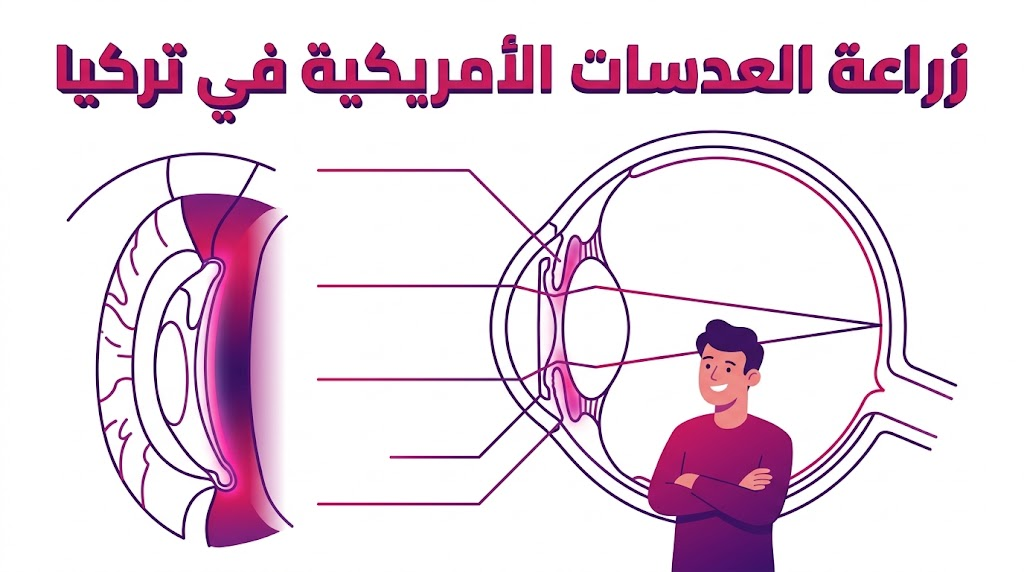 إنفوجرافيك تعليمي يوضح الرسم التشريحي لمكان تموضع العدسة عند زراعة العدسات الأمريكية في تركيا.