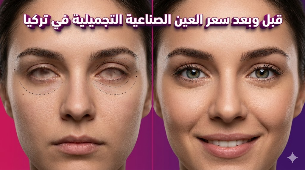  صورة قبل وبعد توضح نتائج تركيب العدسة بعد معرفة سعر العين الصناعية التجميلية في تركيا واستعادة المظهر الطبيعي.