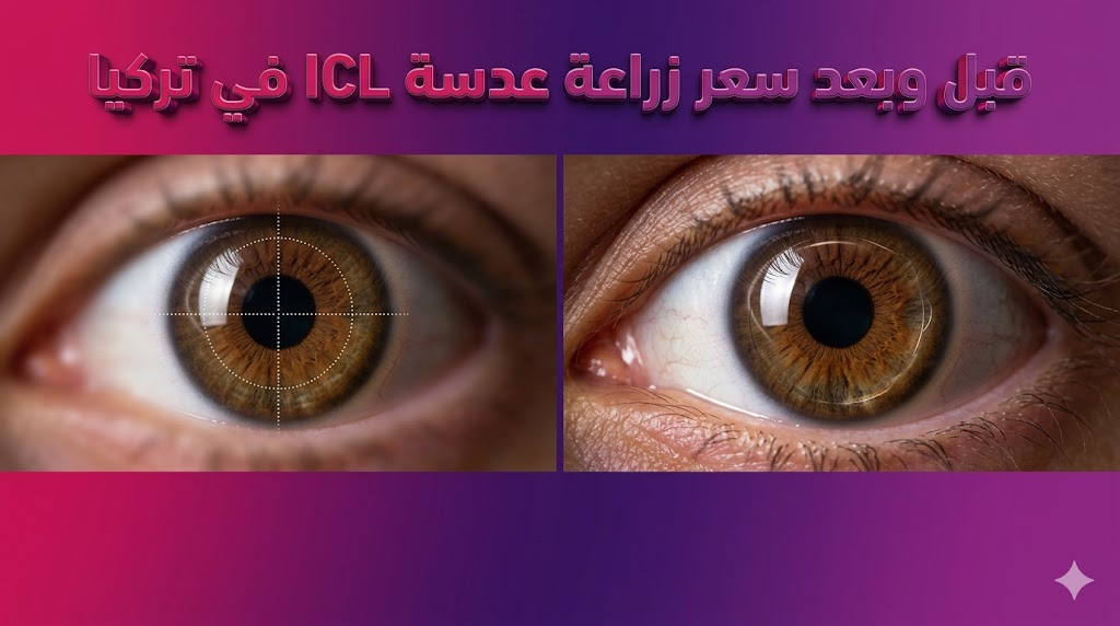  مقارنة قبل وبعد توضح نتائج تحسين الرؤية عند الاستفسار عن سعر زراعة عدسة ICL في تركيا.