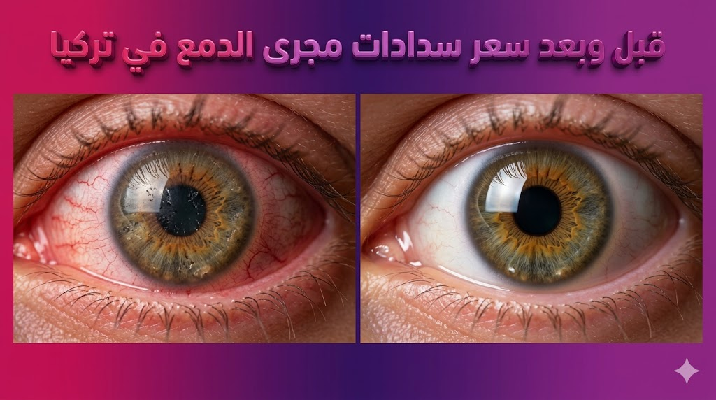  مقارنة قبل وبعد توضح تحسن ترطيب العين بفضل سدادات العين مع الإشارة إلى سعر سدادات مجرى الدمع في تركيا.