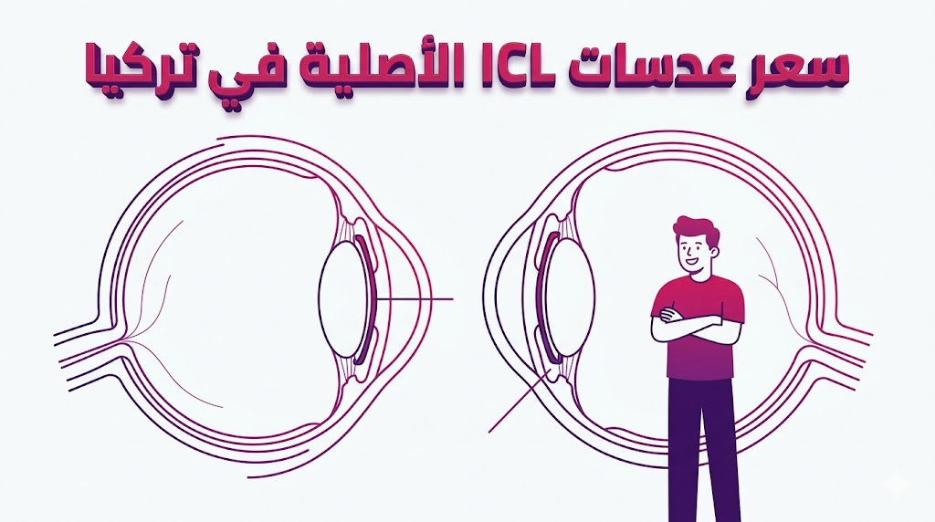  إنفوجرافيك تشريحي يوضح كيفية زراعة العدسات الدائمة وارتباطها بموضوع سعر عدسات ICL الأصلية في تركيا.