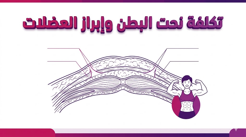 مخطط تشريحي طبي يوضح تقنية العمل الجراحي المتعلق بـ تكلفة نحت البطن وإبراز العضلات بأسلوب الفيكتور التعليمي.