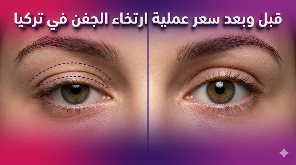  مقارنة قبل وبعد توضح نتائج و سعر عملية ارتخاء الجفن في تركيا مع علامات جراحية دقيقة.