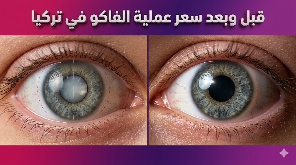  مقارنة قبل وبعد توضح نتائج سعر عملية الفاكو في تركيا على صفاء عدسة العين.