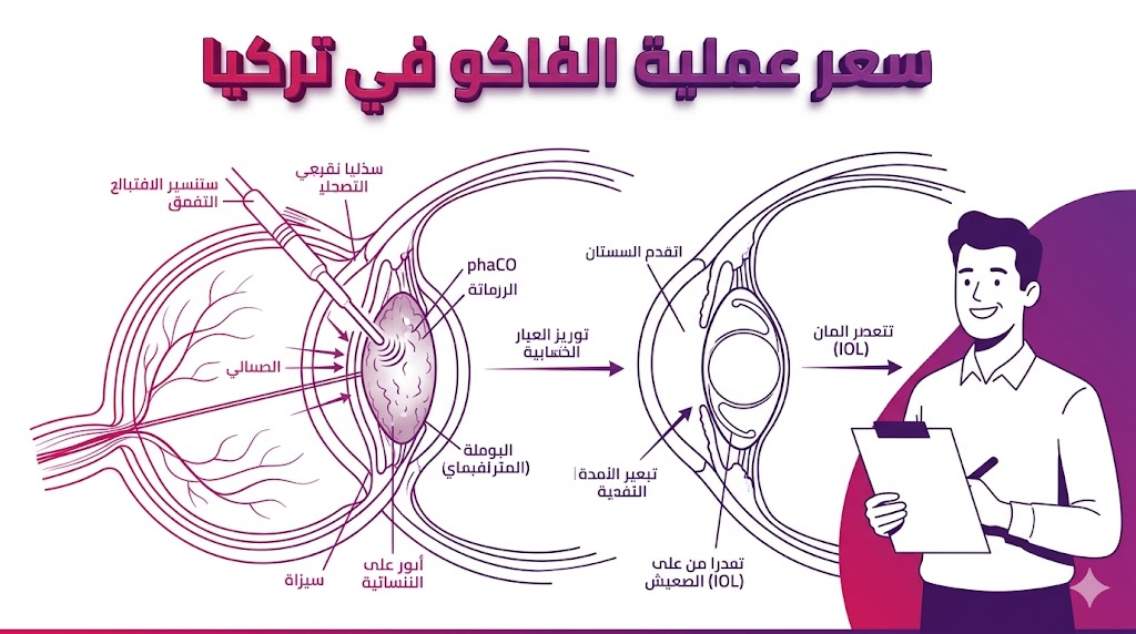  مخطط تشريحي يوضح تقنية الموجات فوق الصوتية المرتبطة بـ سعر عملية الفاكو في تركيا.