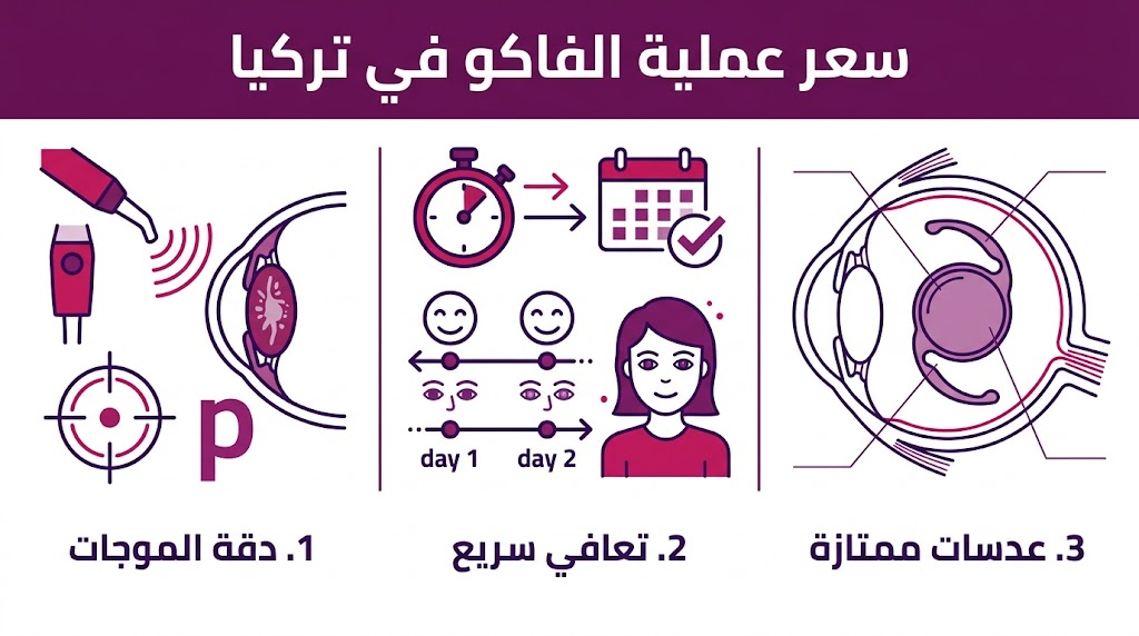  إنفوجرافيك طبي يوضح مزايا ودقة سعر عملية الفاكو في تركيا.