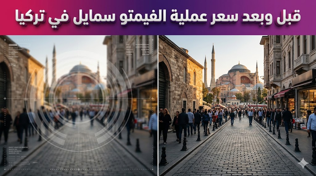  مقارنة قبل وبعد توضح تحسن الرؤية بعد معرفة سعر عملية الفيمتو سمايل في تركيا وإجراء الجراحة.