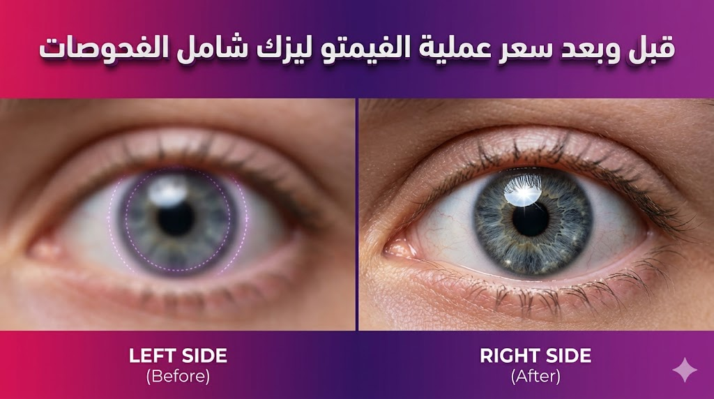  مقارنة بين الرؤية المشوشة والرؤية الواضحة بعد معرفة سعر عملية الفيمتو ليزك شامل الفحوصات وإجراء العملية.