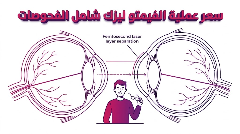  مخطط تشريحي تعليمي يوضح تفاصيل القرنية ضمن عرض سعر عملية الفيمتو ليزك شامل الفحوصات.