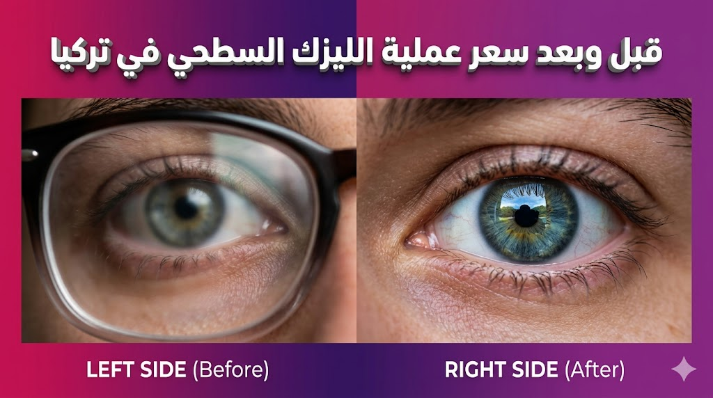  مقارنة قبل وبعد توضح نتائج سعر عملية الليزك السطحي في تركيا والتخلص من النظارات الطبية.