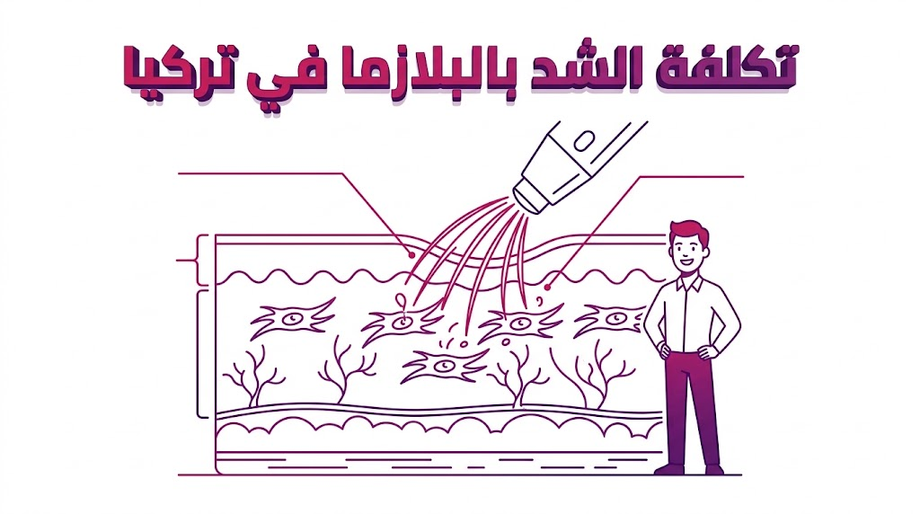إنفوجرافيك طبي يشرح العلم التشريحي و تكلفة الشد بالبلازما في تركيا وتأثيرها على طبقات الجلد.