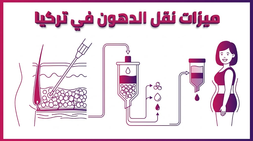 إنفوجرافيك طبي يوضح العلم وراء ميزات نقل الدهون في تركيا وكيفية معالجة الخلايا الدهنية ذاتياً.