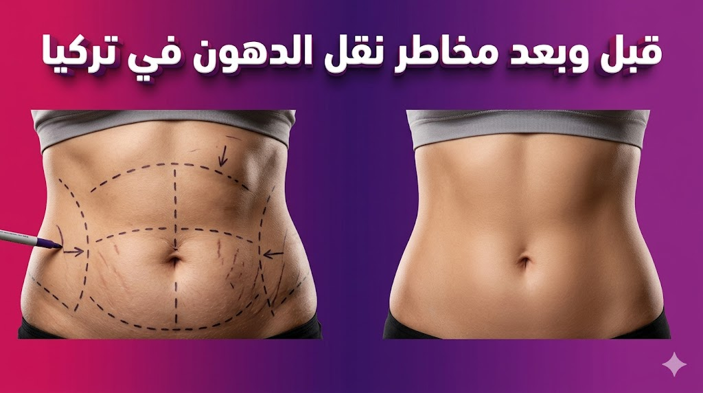 مقارنة واقعية قبل وبعد توضح علامات التخطيط الجراحي والنتائج النهائية لتجنب مخاطر نقل الدهون في تركيا.